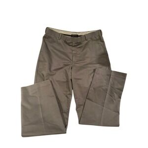 DOCKERS PREMIUM Men's Relaxed Fit Flat Front Pants Brown-Gray‎ W34 L34 Cotton